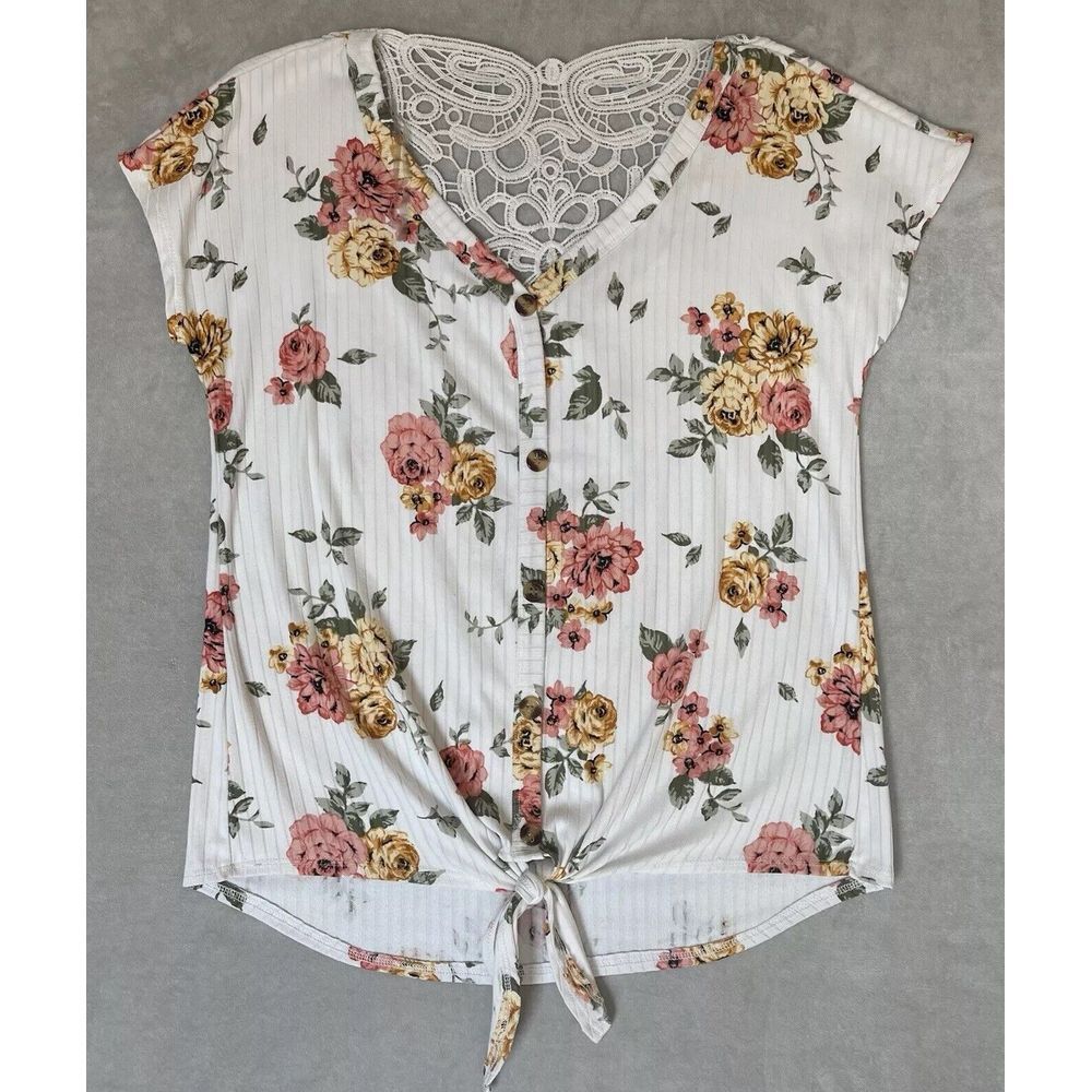 Bobbie Brooks Shirt Woman's Size Small White Floral Lace Cottagecore Boho Hippie